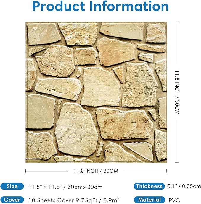 COMSTICKC 3D Faux Stone Wall Panel Peel and Stick Wall Stickers, Not Real Stone
