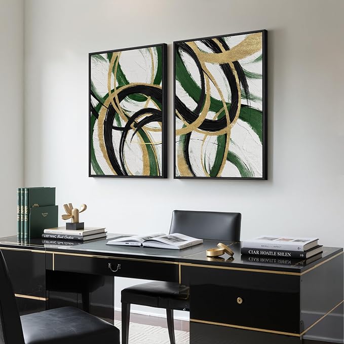 Framed Green Abstract Wall Art Set of 2