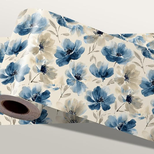 Blue Floral Wall Border 196x4 Inch Peel and Stick Vintage Flower Wallpaper