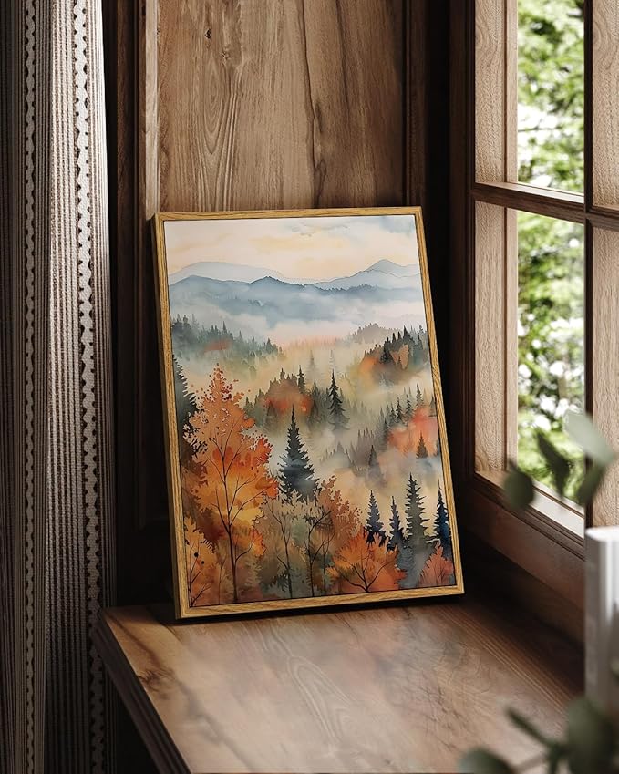 InSimSea Framed Canvas Prints Art Vintage Decor, Classical Retro Fall Forest Painting Autumn landscape Trees Canvas Prints Home Decor Office Farmhouse Bathroom, 12x16inch