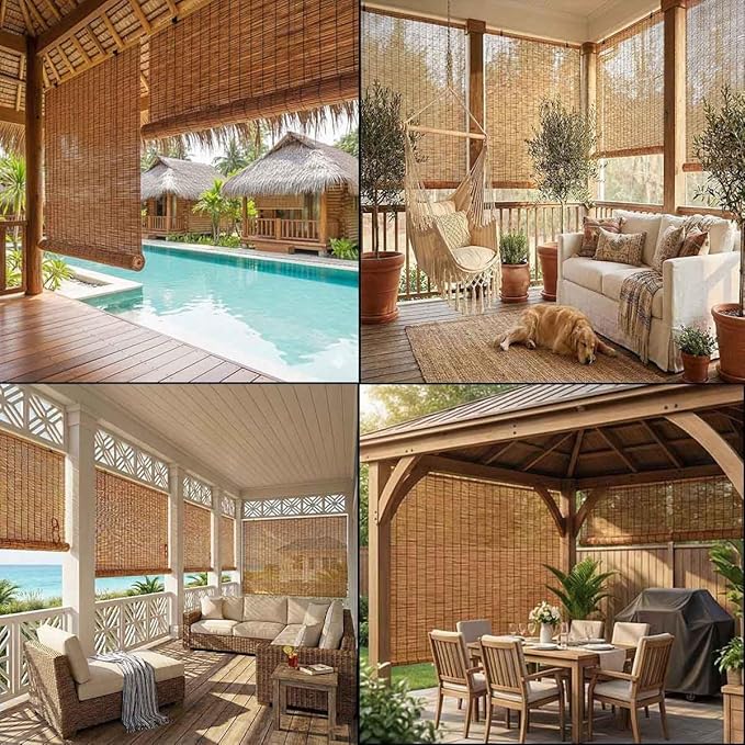 Bamboo Roller Shades for Outdoor Patio