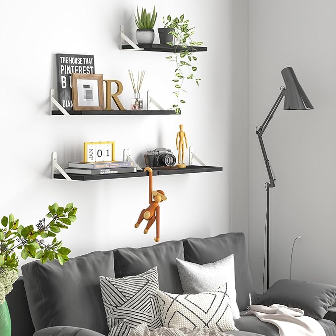 YGEOMER Floating Shelves for Wall, Different Sizes Black Wall Shelves for