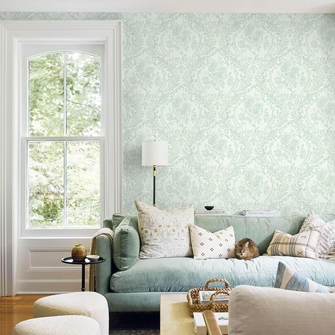 Ismoon Floral Wallpaper Peel and Stick Sage Green Contact Paper Boho Vintage