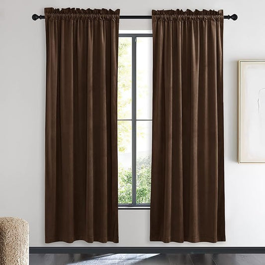 NICETOWN Brown Velvet Curtains, Thermal Insulated Sound Reducing Heavy Matt