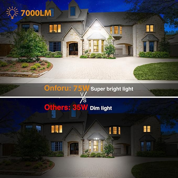 Onforu 75W Flood Lights Outdoor, 7000LM Brightness Security Lights Switch