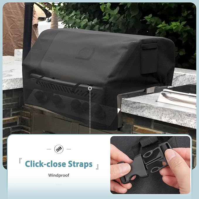 SHINESTAR 38 Inch Built-in Grill Cover for DCS, 600D Heavy Duty Waterproof Island Grill Top Cover with Vents & Click-Close Straps, Windproof BBQ Cover for Jenn-Air, KitchenAid, and Lynx