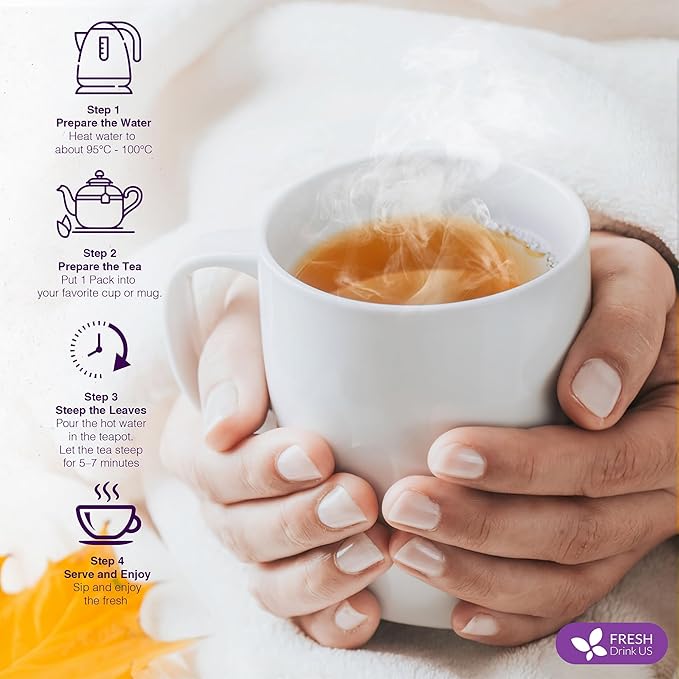 FreshDrinkUS, Fresh Move Tea – 40 Tea Bags - Herbal Tea Blend with Senna Leaves, Cinnamon, Orange Peel, Ginger & More – Caffeine-Free, Natural Ingredients – Smooth Flavor for Everyday Enjoyment