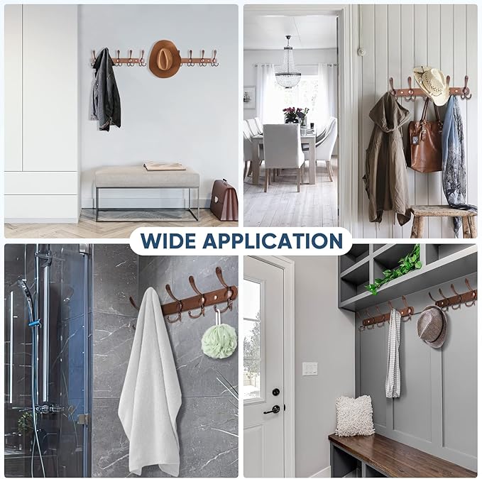 TICONN Wall Mounted Coat Rack, Five Heavy Duty Tri Hooks All Metal Construction