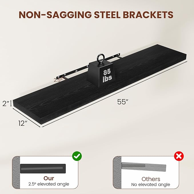 Vivelove 2" Thick Floating Shelves
