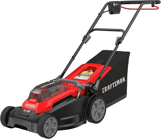 CRAFTSMAN Push Mower 15 in, 2 x 4 Ah V20 Batteries and 2 Chargers Included, Up to 45 Min of Runtime, Lightweight, Easy to Maneuver Electric Lawn Mower Cordless with Grass Bag (CMCMWP120M2)