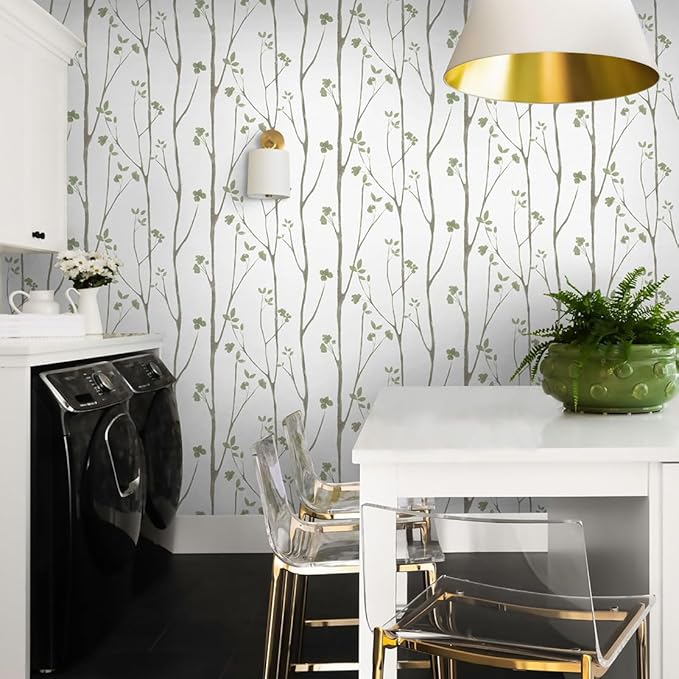 Timeet Peel and Stick Wallpaper Green Leaf Wall Paper Boho Floral Contact Paper