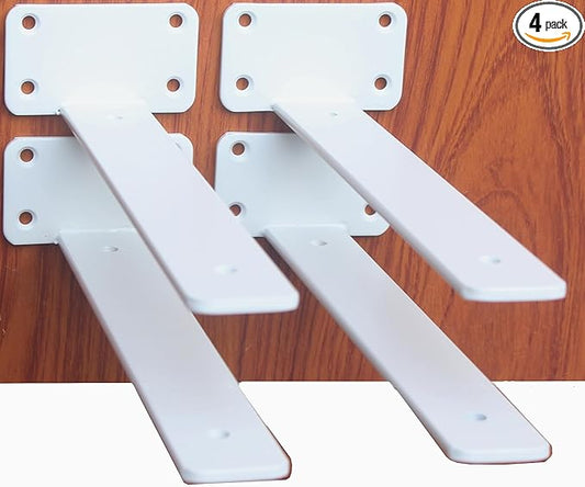 4 Pack - 10 inch White Hidden L Shelf Bracket Iron Floating Shelf Brackets
