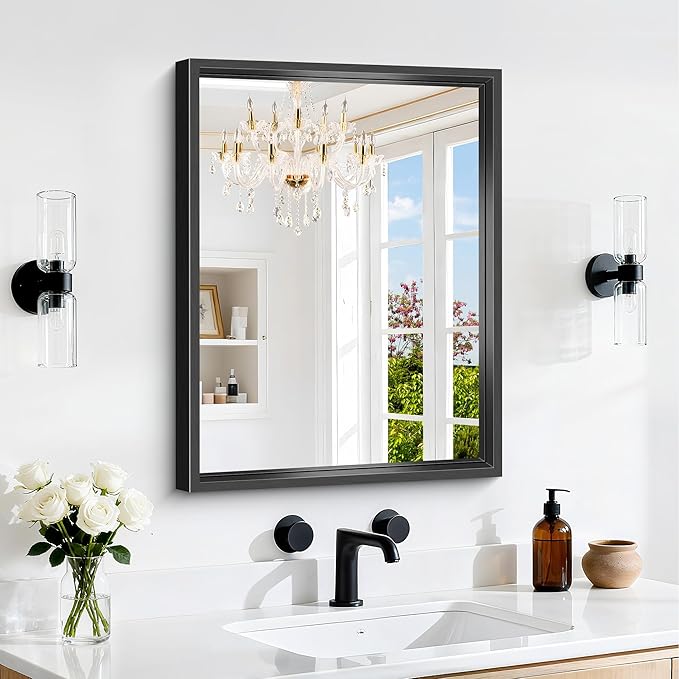 18x24 Inch Black Bathroom Mirror, Brushed Black Rectangle Mirror