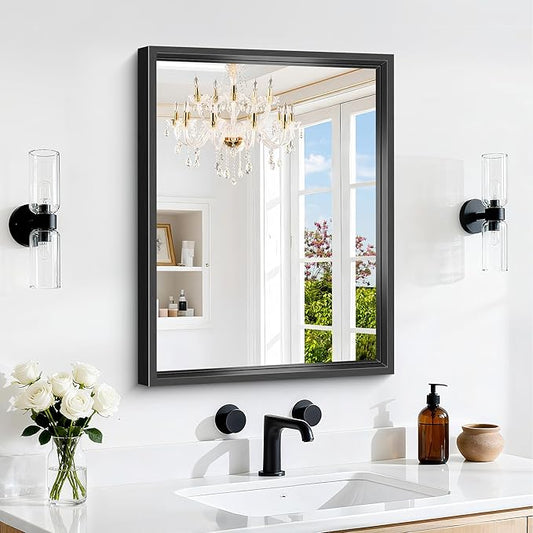 18x24 Inch Black Bathroom Mirror, Brushed Black Rectangle Mirror