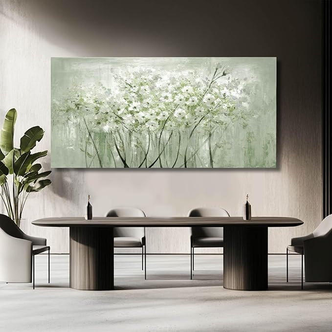 MLART99 Green and White Wall Art Home Decor Wildflower Wall Decorations Canvas