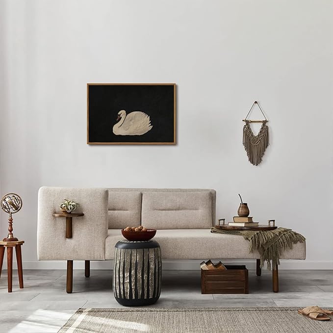 OIQArtOIQ Vintage Framed Wall Art Moody Grace Swan Canvas Art Prints Rustic