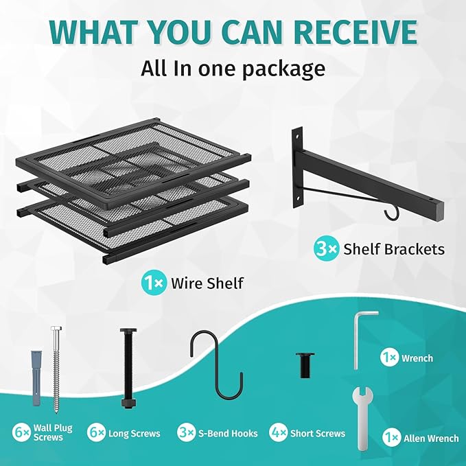 Garage Wall Shelving, Heavy Duty Storage Shelves 180 LBS Capacity, Floating