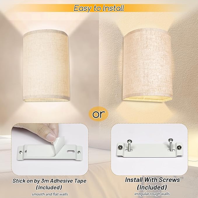 FINCMY Battery Operated Wall Sconces Set of Two, 18 RGB Colors Stick on Wall