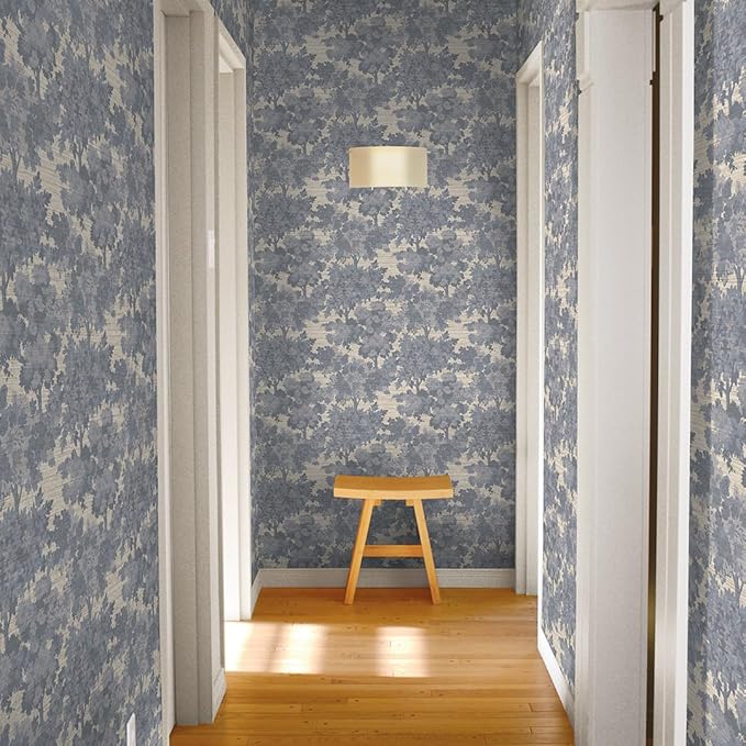 Tempaper Textured Blue Canopy Toile Faux Grasscloth Removable Peel and Stick