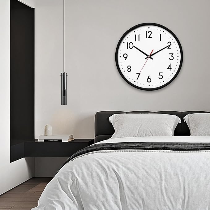 HZDHCLH Wall Clock Black, Silent Wall Clocks Battery Operated 8 Inch Modern Non