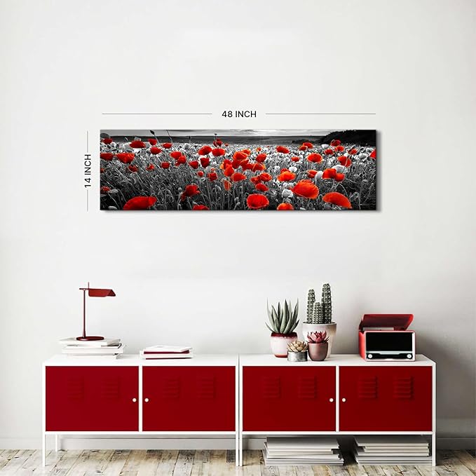 Nature Poppy Wall Art Red and Black Wall Decor Wildflower Field Landscape