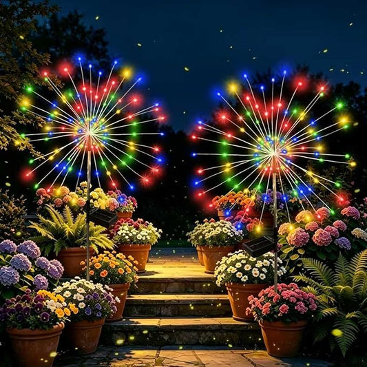 Solar Garden Lights Outdoor Decorative, 2pack 120 LED Firework Lights Waterproofï¼Solar Fairy Lights for Outside,Garden,Yard, Patio,Pathway,Flowerbed,Party(Multicolor)