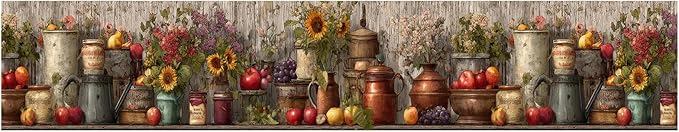Harvest Jar Wall Border 196x4 Inch Peel and Stick Rustic Fall Pumpkin Sunflower