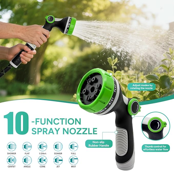 Garden Hose 15FT, Flexible Lightweight Non-Expandable Water Hose, No-Kink, Leak-Proof, Burst-Resistant, High-Pressure for Yard, Outdoor