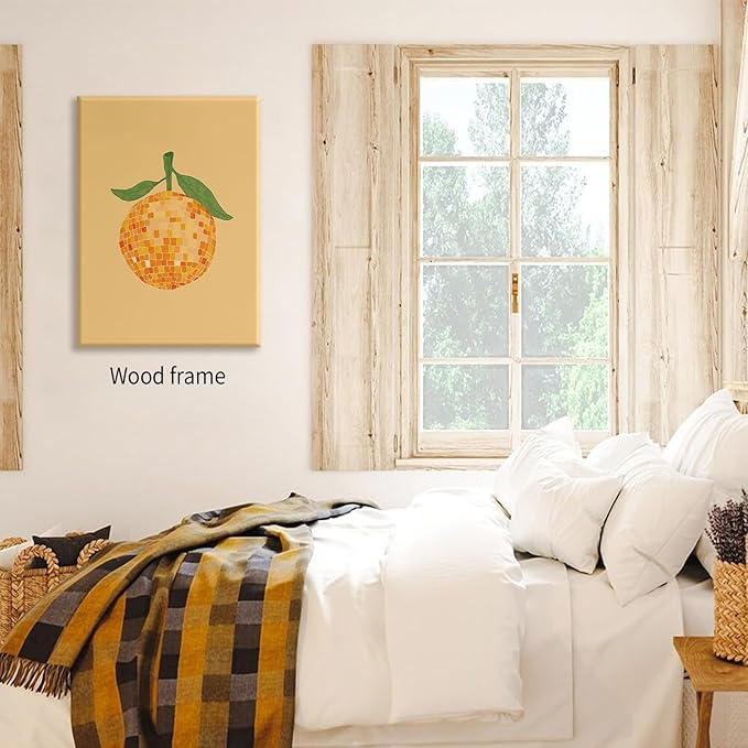 Retro Funky Orange Canvas Wall Art Fashion Disco Ball Aesthetic Posters 16X24