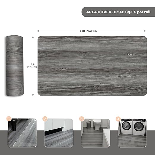 Wood Grain Peel and Stick Floor Tiles – 11.8” Width, Full Roll Length of 118" –
