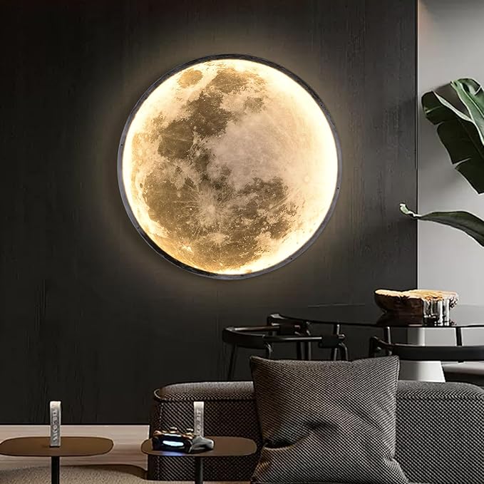 QIYIMEILUX Large Moon Wall Sconce Plug in Modern LED Dimmable Wall Light