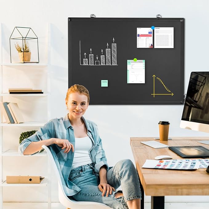 Magnetic Chalk Board, 36“x24” Black Chalkboard Double-Sided Dry Erase Board