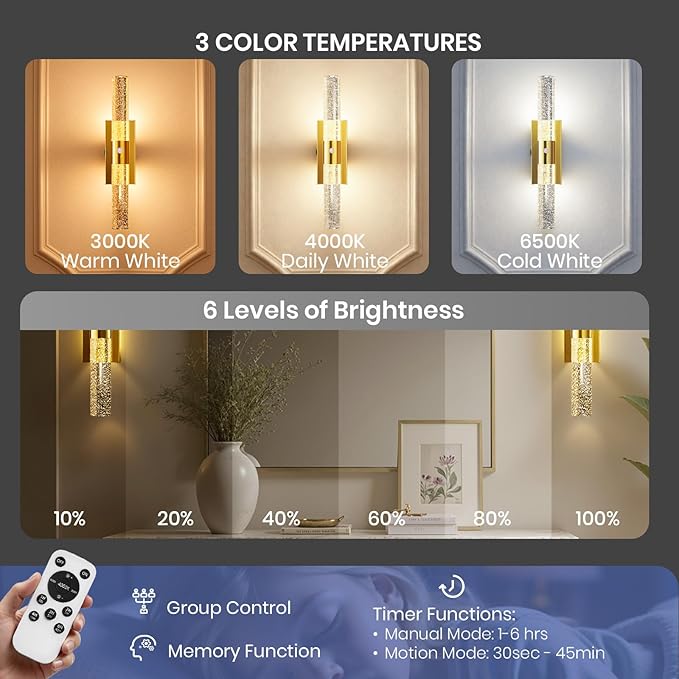 IRONPAX Wall Sconces Battery Operated Set of 2, Wireless Rechargeable Wall