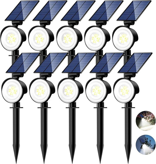 nipify 10 Pack Solar Spot Lights Outdoor Waterproof with 3 Modes, Solar Spotlight Light for Outside Yard Landscape Lighting Pathway Lights Wall,Cool White