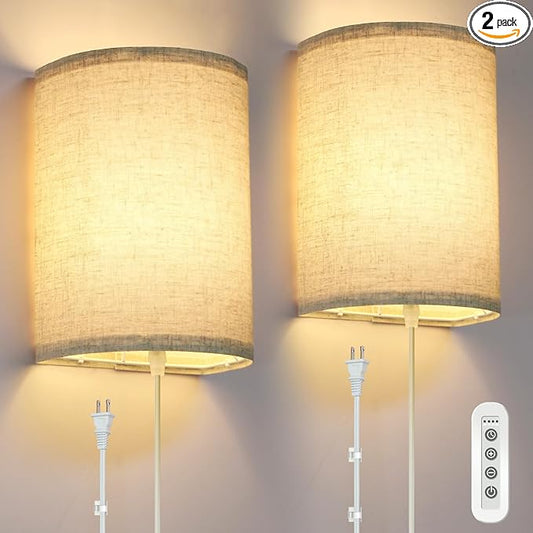 FINCMY Wall Sconce Light Plug in, Dimmable Sconces Wall Decor Set of 2