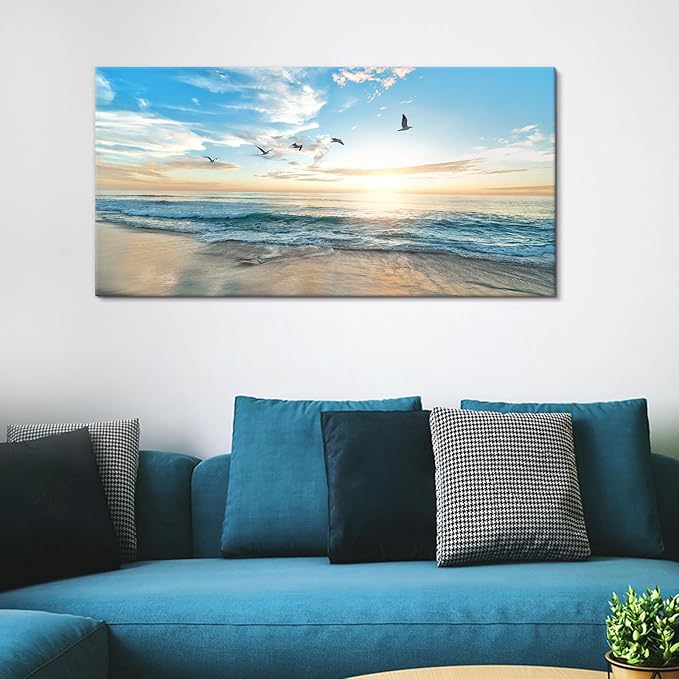 Goldfoilart Ocean Beach Sunset Canvas Wall Art