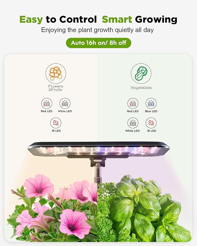 URUQ Hydroponics Growing System Garden: 8 Pods Indoor Herb Garden with Grow Light Plants Germination Kit Quiet Automatic Hydroponic Height Adjustable - Gardening Gifts for Women Kitchen