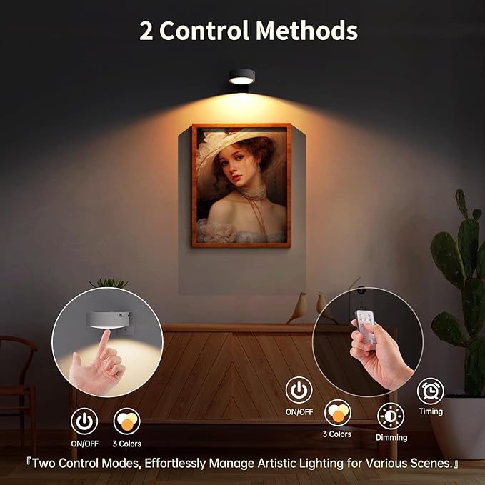 3 Pack Picture Lights for Wall, Rechargeable Battery Operated wall lights