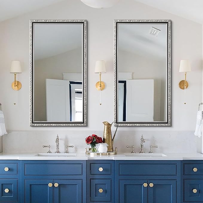 Large Antique Mirror, Rectangular Retro Vintage Silver Mirrors