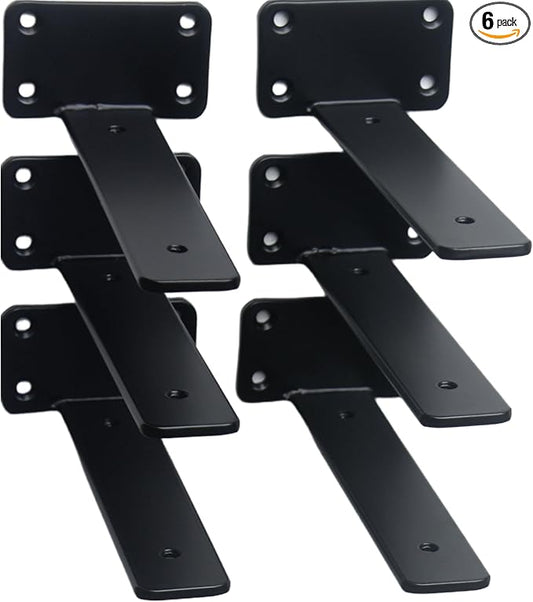 6 Pack - 7 inch Black Hidden L Shelf Bracket Iron Floating Shelf Brackets