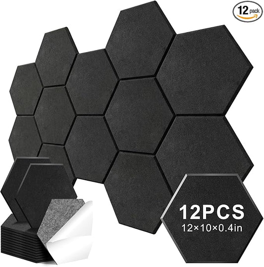 12 Pack Hexagon Acoustic Panels, Self-Adhesive Sound Deadening Panels, Sound