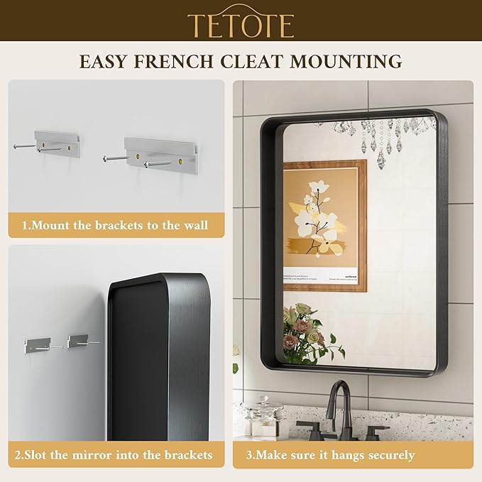 TETOTE 48 x 36 Inch Mirrors for Bathroom, Matte Black Framed Rectangular Large