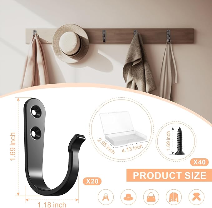 BREYDROK 20PCS Heavy Duty Metal Coat Hooks