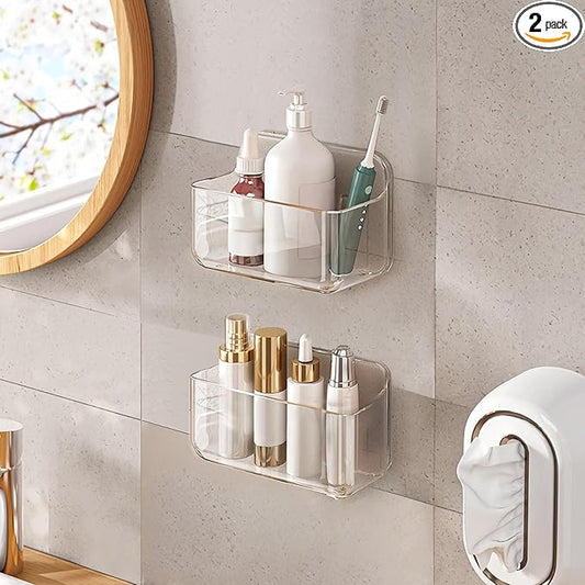 Diesisa 2pc Acrylic Wall Mount Organizer, Small Adhesive Clear Cabinet Door