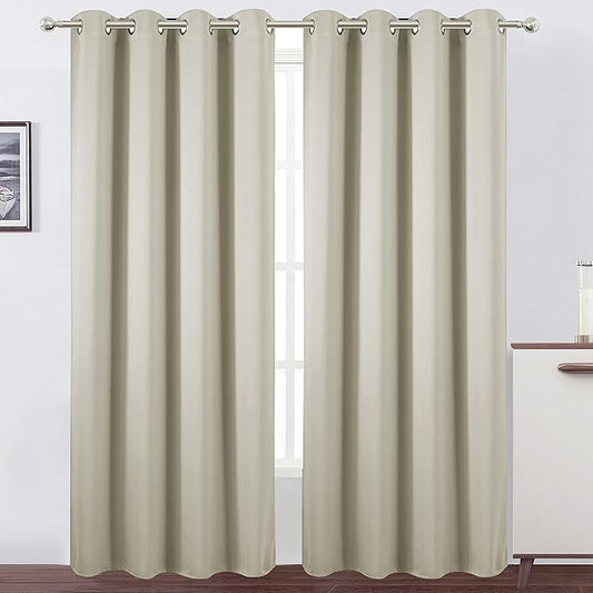 LEMOMO Light Beige Thermal Blackout Curtains/52 x 108 Inch/Set of 2 Panels Room