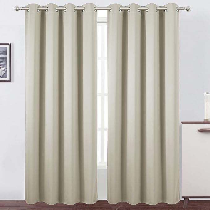 LEMOMO Light Beige Thermal Blackout Curtains/52 x 95 Inch/Set of 2 Panels Room