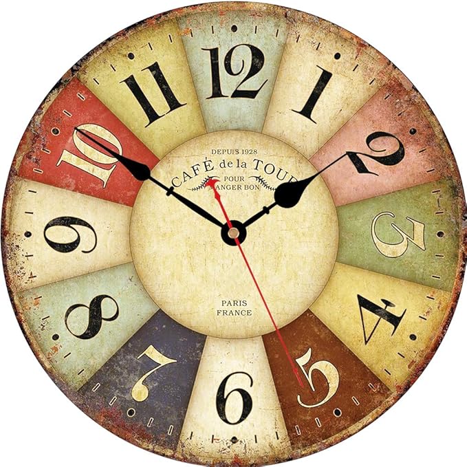VIKMARI Clocks Battery Operated Wooden Wall Clock Retro Rustic Clock Decorative