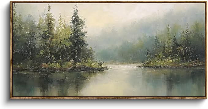InSimSea Extra Large Framed Vintage Wall Art, Living Room Country Farmhouse Decor, Forest Woodland Retro Landscape Canvas Prints, Retro Scenery Long Picture for Bedroom Above of Bed, 20x40inch