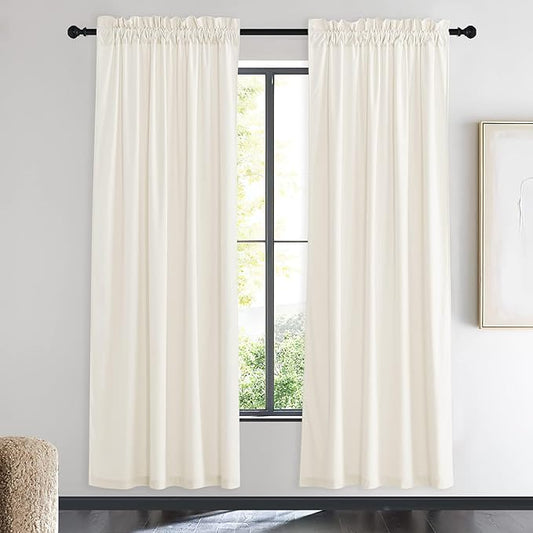 NICETOWN Ivory White Velvet Curtains Panel 72 inch Long 42 inch Wide, Luxury