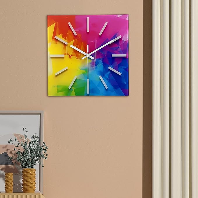 Square Glass Wall Clock Silent Analog Wall Clocks Battery Operated 12 Inch